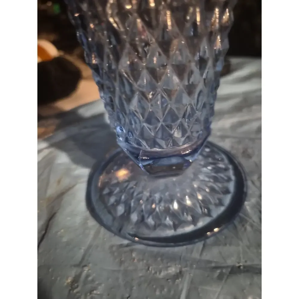 Vintage Indiana Glass Diamond Point vase In Azure blue has A Diamond...